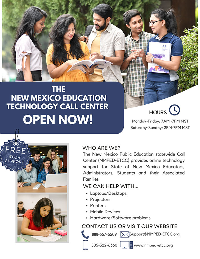 Click to view the New Mexico Education Technology Call Center flyer